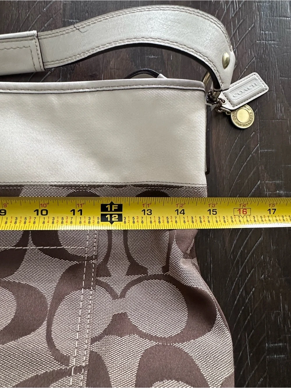 Vintage Y2K Coach Canvas Signature Shoulder Hobo Bag in Brown and Cream